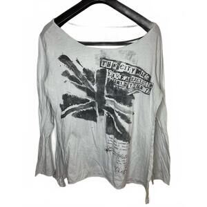 River Island Cotton Long Sleeve City Dolls T-Shirt. Black And Ivory. Size Lg.